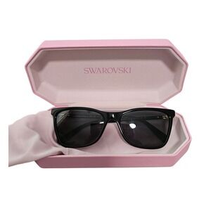 Swarovski Sunglasses Women Black Polarized SK6004 Crystal Gold Accents Luxury ~